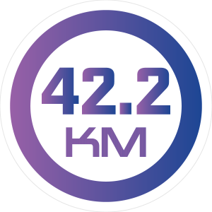 סמל מקצה מרתון מלא 42.2 קילומטר בצבע סגול-כחול | Purple-blue icon for 42.2 KM full marathon category
